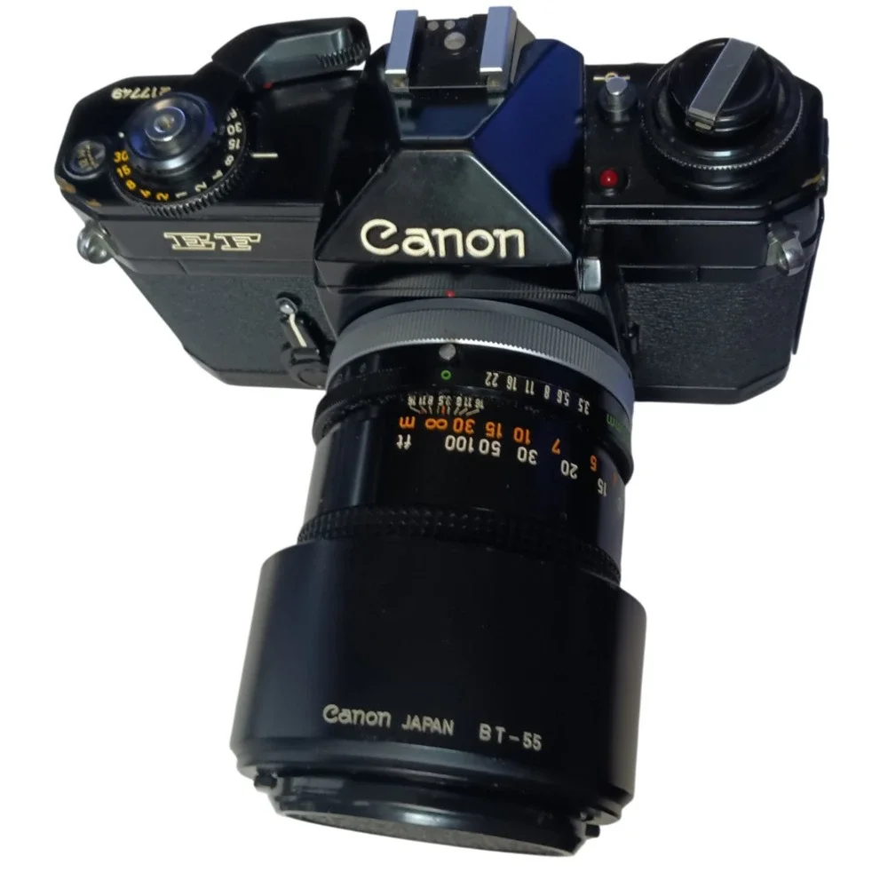 Vintage Canon EF SLR 35mm Film Camera with 135‎ mm Zoom Lens, Made in Japan